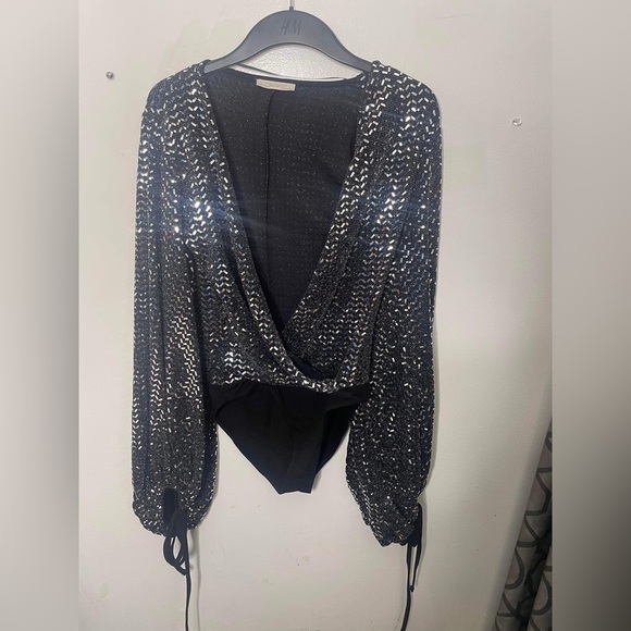 Zara silver bodysuit/ blouse formal size small - Picture 5 of 8